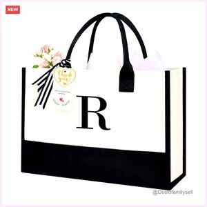 Personalized Monogrammed Tote Bag, Large Capacity Beach Bag, Durable Canvas
